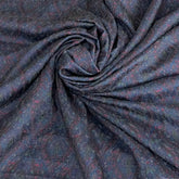 Navy Blue Jacquard Slub Silk Thread Embroidery