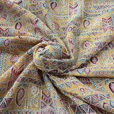 Yellow Printed Sequins Thread Organza Embroidery