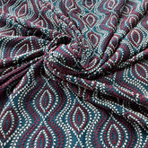 Teal Blue Geometric Thread Slub Silk Embroidery