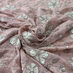 Baby Pink Thread Pearl Cutdana Work Tissue Embroidery