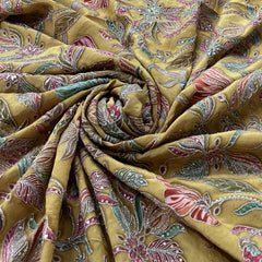Yellow Printed Sequins Thread Crepe Embroidery