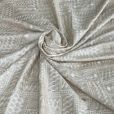 Natural Beige Abstract Sequins Thread Pure Tussar Embroidery
