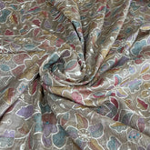 Natural Beige Multicolour Floral Thread Pure Tussar Embroidery