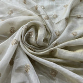 Natural Gold Sequins Zari Butti Tissue Embroidery