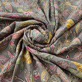 Grey Floral Printed Sequins Thread Crepe Embroidery