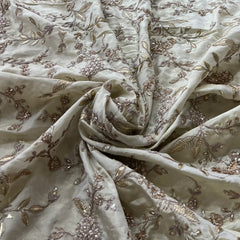 Natural Gold Multibead Pearl Cutdana Work Tissue Embroidery