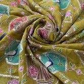 Green Figure Printed Sequins Thread Crepe Embroidery