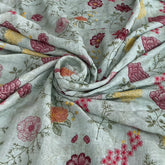 Mint Green Floral Pure Linen Thread Embroidery