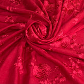 Red Floral Thread Self Slub Silk Embroidery