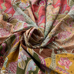 Multicolor Floral Printed Sequins Thread Crepe Embroidery