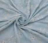Sky Blue Floral Thread Linen Embroidery