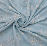 Sky Blue Floral Thread Linen Embroidery