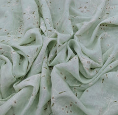 Mint Green Floral Thread Linen Embroidery