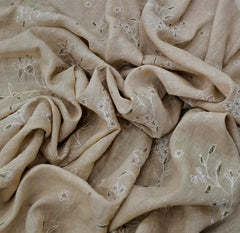 Natural Beige Floral Thread Linen Embroidery