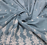 Pastel Blue White Linen Daman Cutwork Embroidery