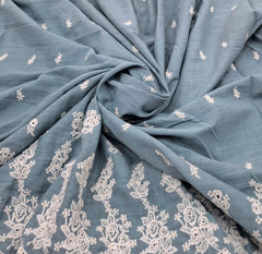 Pastel Blue White Linen Daman Cutwork Embroidery
