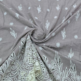 Mouse Grey White Linen Daman Cutwork Embroidery