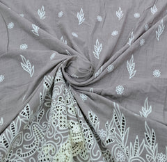 Mouse Grey White Linen Daman Cutwork Embroidery