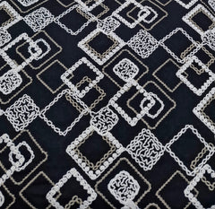 Black White Geometric Threadwork Linen Embroidery