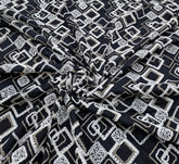 Black White Geometric Threadwork Linen Embroidery