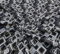 Black White Geometric Threadwork Linen Embroidery