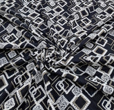 Black White Geometric Threadwork Linen Embroidery