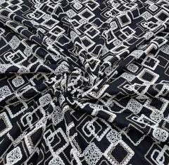 Black White Geometric Threadwork Linen Embroidery