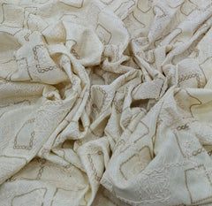 Off White Beige Geometric Threadwork Linen Embroidery