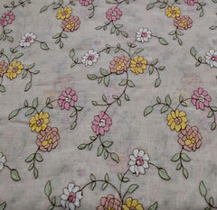 Beige Floral Multicolor Threadwork Jal Mul Chanderi Embroidery