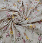 Beige Floral Multicolor Threadwork Jal Mul Chanderi Embroidery