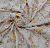 Beige Floral Multicolor Threadwork Jal Mul Chanderi Embroidery