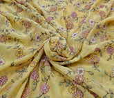 Lemon Yellow Floral Multicolor Threadwork Jal Mul Chanderi Embroidery