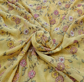 Lemon Yellow Floral Multicolor Threadwork Jal Mul Chanderi Embroidery