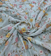 Light Blue Floral Multicolor Threadwork Jal Mul Chanderi Embroidery