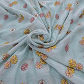 Light Blue Floral Multicolor Threadwork Butti Mul Chanderi Embroidery