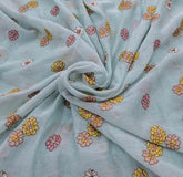 Light Blue Floral Multicolor Threadwork Butti Mul Chanderi Embroidery