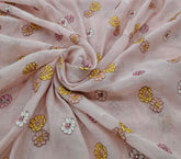 Light Pink Floral Multicolor Threadwork Butti Mul Chanderi Embroidery