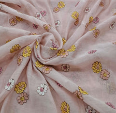 Light Pink Floral Multicolor Threadwork Butti Mul Chanderi Embroidery