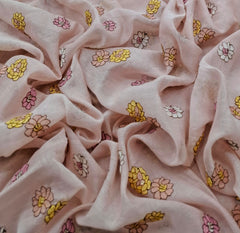 Light Pink Floral Multicolor Threadwork Butti Mul Chanderi Embroidery