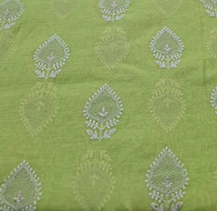 Light Lime Green Threadwork Butti Mul Chanderi Embroidery