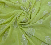 Light Lime Green Threadwork Butti Mul Chanderi Embroidery
