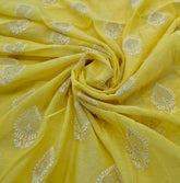 Bright Yellow Threadwork Butti Mul Chanderi Embroidery