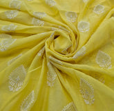 Bright Yellow Threadwork Butti Mul Chanderi Embroidery