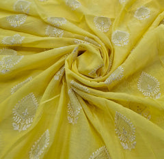 Bright Yellow Threadwork Butti Mul Chanderi Embroidery