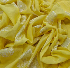Bright Yellow Threadwork Butti Mul Chanderi Embroidery