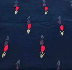 Navy Blue Flower Threadwork Mul Chanderi Embroidery