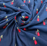 Navy Blue Flower Threadwork Mul Chanderi Embroidery