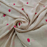 Beige Flower Threadwork Mul Chanderi Embroidery
