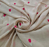 Beige Flower Threadwork Mul Chanderi Embroidery