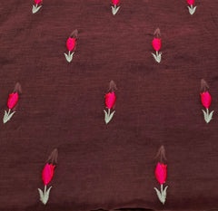 Rust Flower Threadwork Mul Chanderi Embroidery